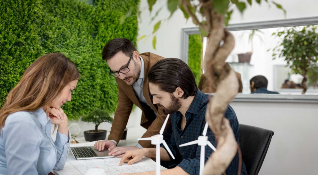 three professionals working together in Environmental Law Practice